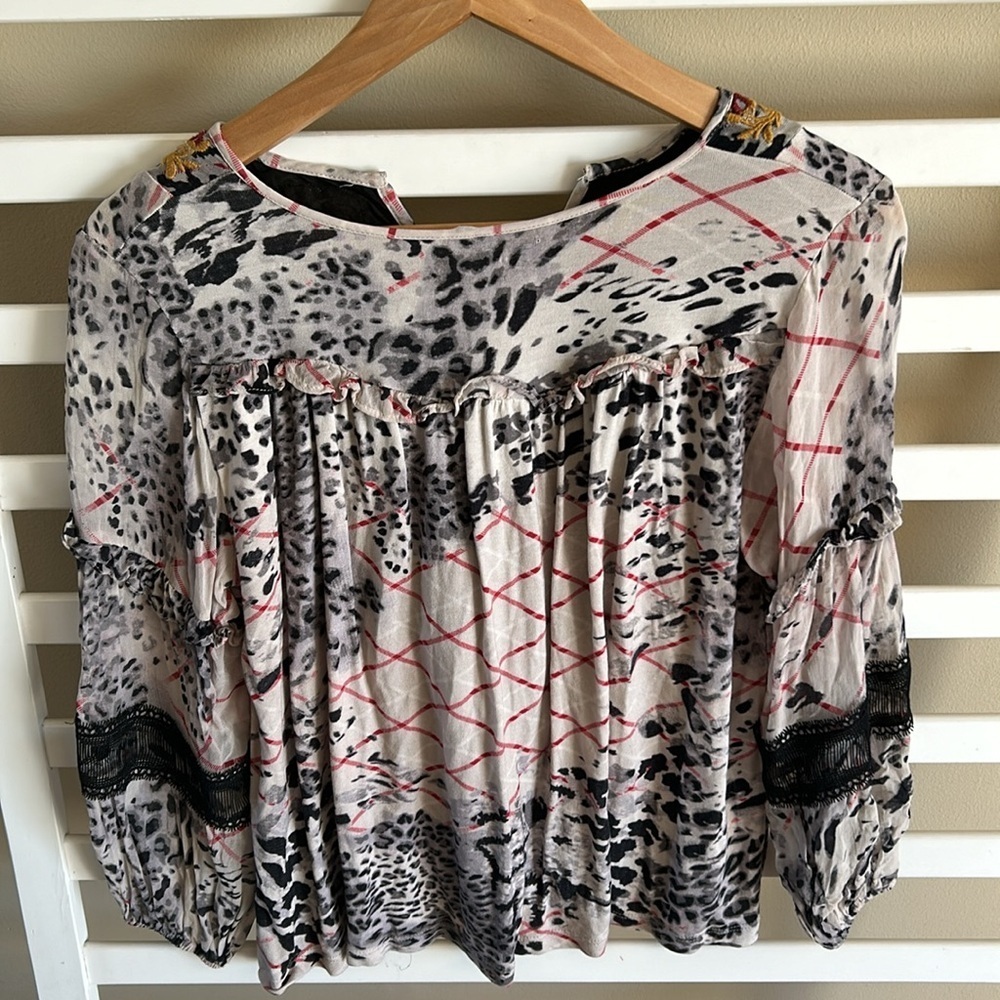 Anthropologie Mathilda Balloon Sleeve Mixed Print Blouse Size XSmall Floral Boho - Picture 4 of 11